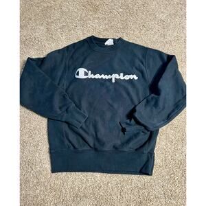 Champion Black Reverse Weave Sweatshirt with Embroidered Logo Small